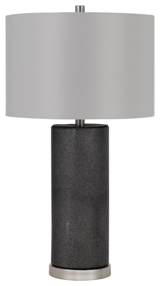27 Inch Ceramic Table Lamp, Faux Leather Wrapped, Dimmer, Gray
