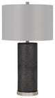 27 Inch Ceramic Table Lamp, Faux Leather Wrapped, Dimmer, Gray