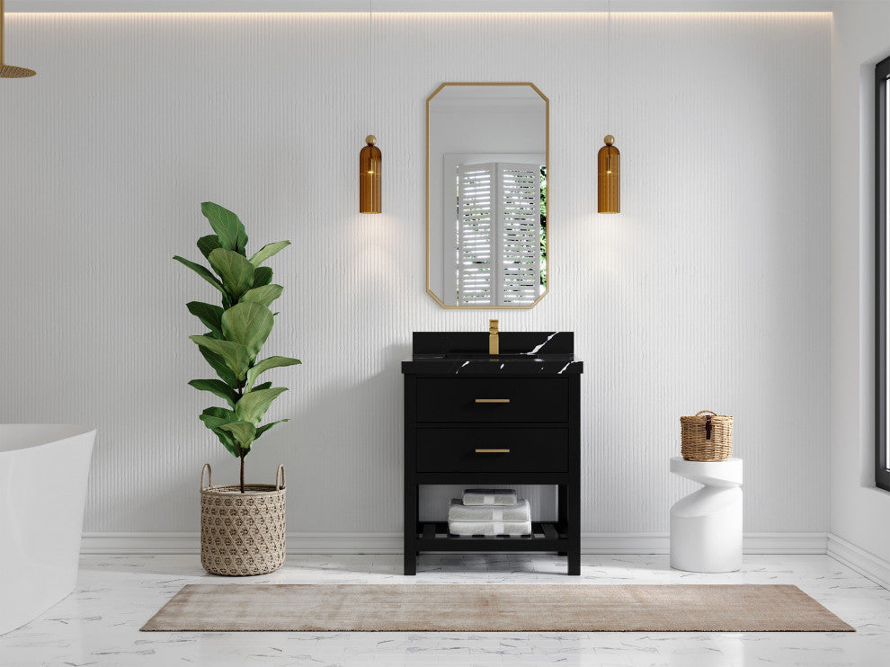 Parker 30" Single Sink Bath Vanity, Black 2" Calacatta Black
