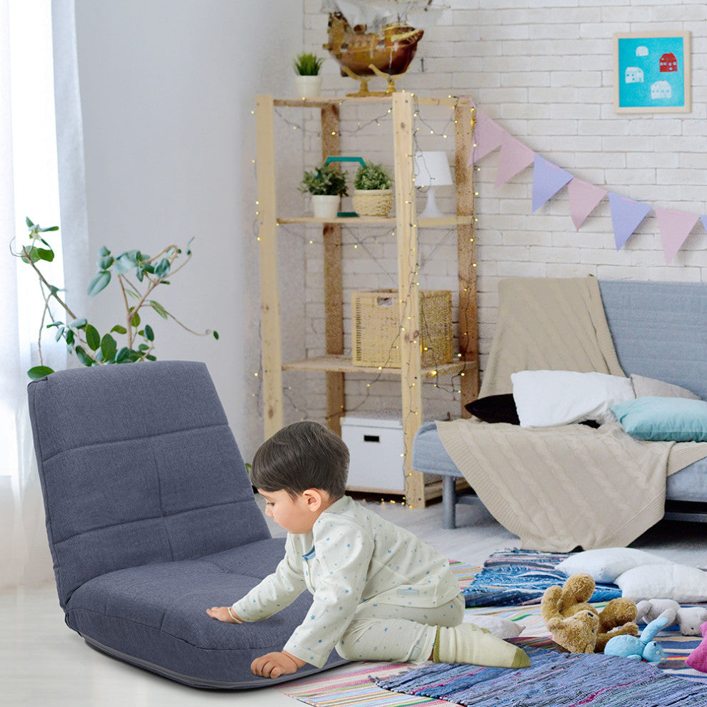 Easy Lounge, Adjustable Padded Floor Chair with Back Support, Bluish Grey