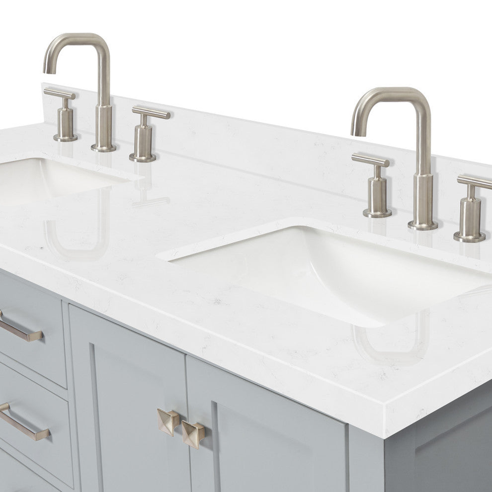 Ariel Cambridge 60" Double Rectangle Sinks Vanity, Carrara Quartz