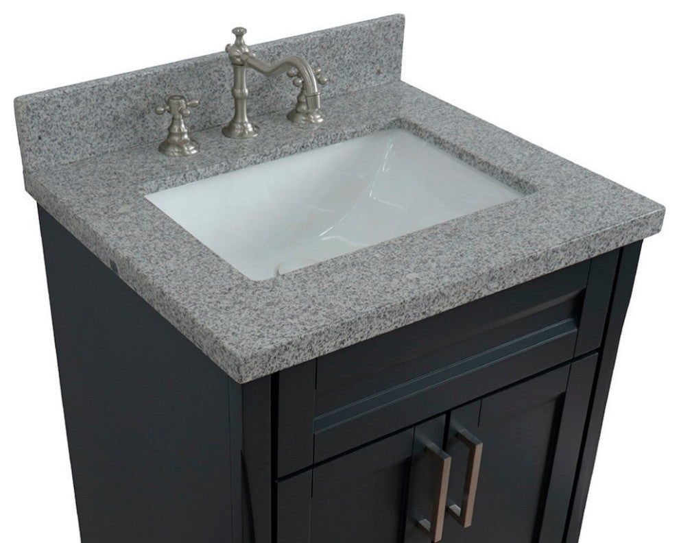 25" Single Sink Vanity, Dark Gray Finish With Gray Granite And Rectangle Sink