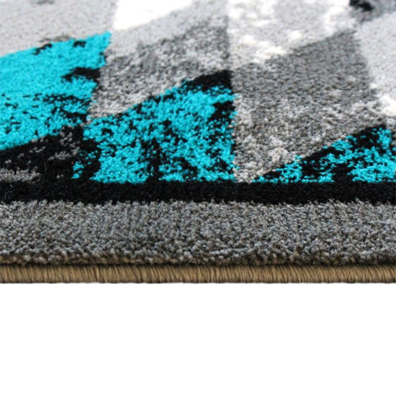 Teagan Collection Southwestern Area Rug - Olefin Rug with Jute Backing, Turquoise, 8' X 10'