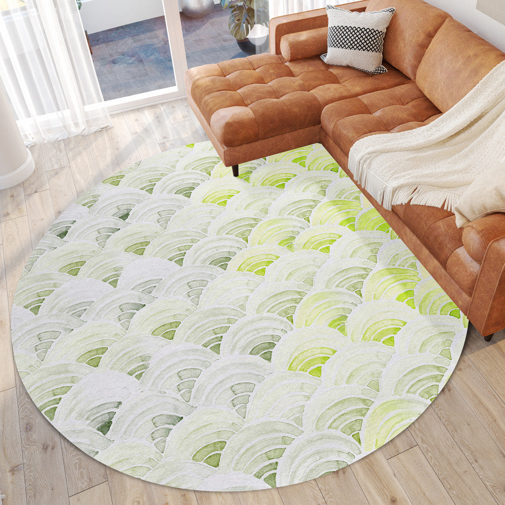 Indoor/Outdoor Seabreeze SZ5 Lime-In Machine Washable 8' x 8' Round Rug