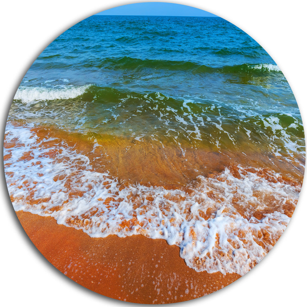 Summer Seashore With White Waves, Modern Beach Round Wall Art, 11"