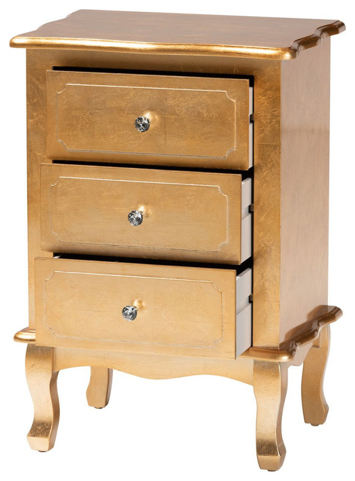 Newton Classic and Traditional Gold Finsihed Wood 3-Drawer Nightstand