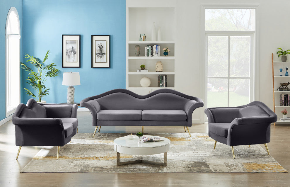Lips Velvet Upholstered Sofa, Gray