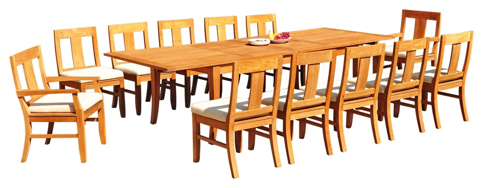 13-Piece Outdoor Teak Dining Set, 122" X-Large Rectangle Table, 12 Osbo Chairs