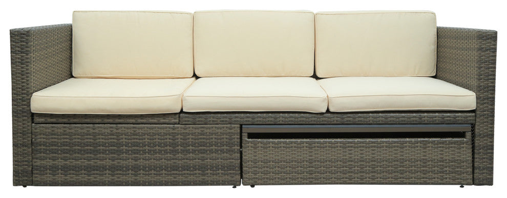 5-Piece Outdoor Wicker Patio Sofa with Ottomans and Lift Top Coffee Table, Gray