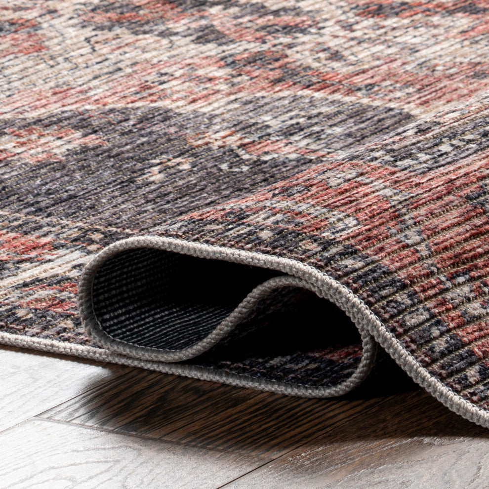 Wild Orchid Machine Washable Area Rug, Charcoal 2'x3'