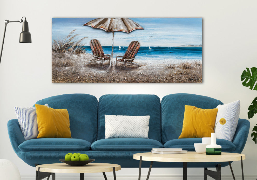 "Beach Chairs" Hand Painted Canvas Art, 55"x27.5"