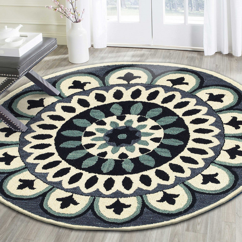 6" Round Blue Floral Bloom Area Rug