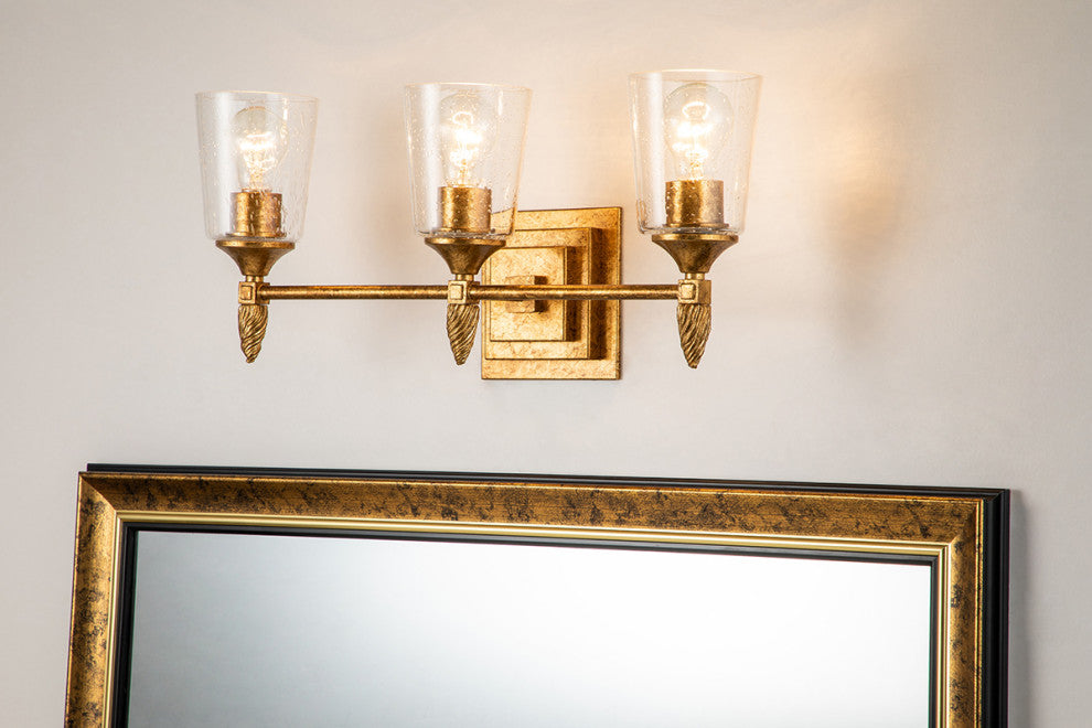 Vetiver 3 Light Bath Vanity, Antique Gold Finial 2 Gold