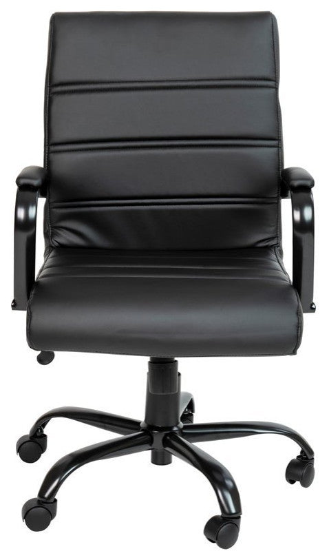 Flash Furniture Leather Mid-Back Office Swivel Chair in Black