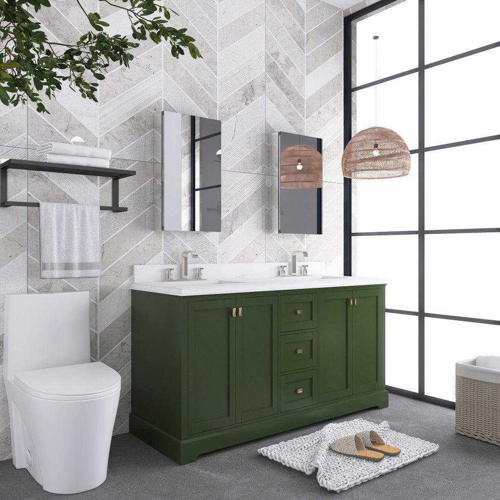 60/72" Plywood Freestanding Bath Vanity Set, Drawer and Ceramic Sink, Venetian Green, 60 Inch