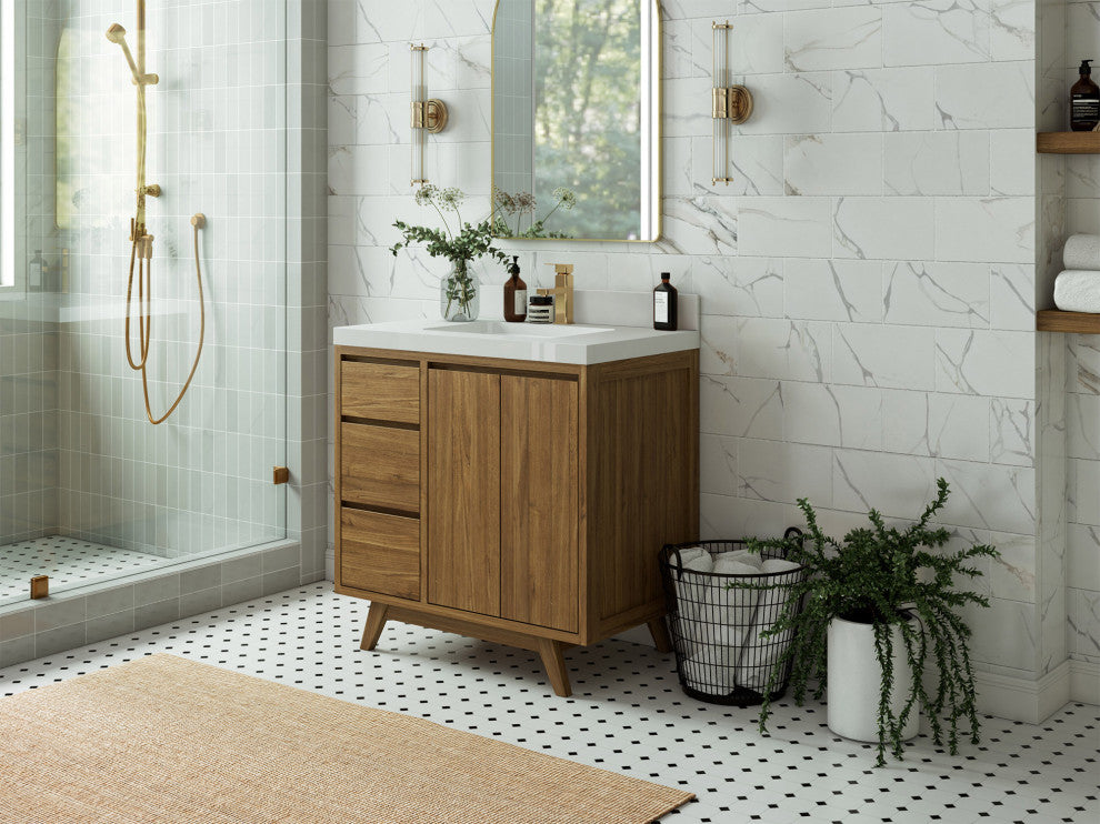 Madison Teak 36 Center Sink Bath Vanity in Dark Natural 1.5" Empira Quartz