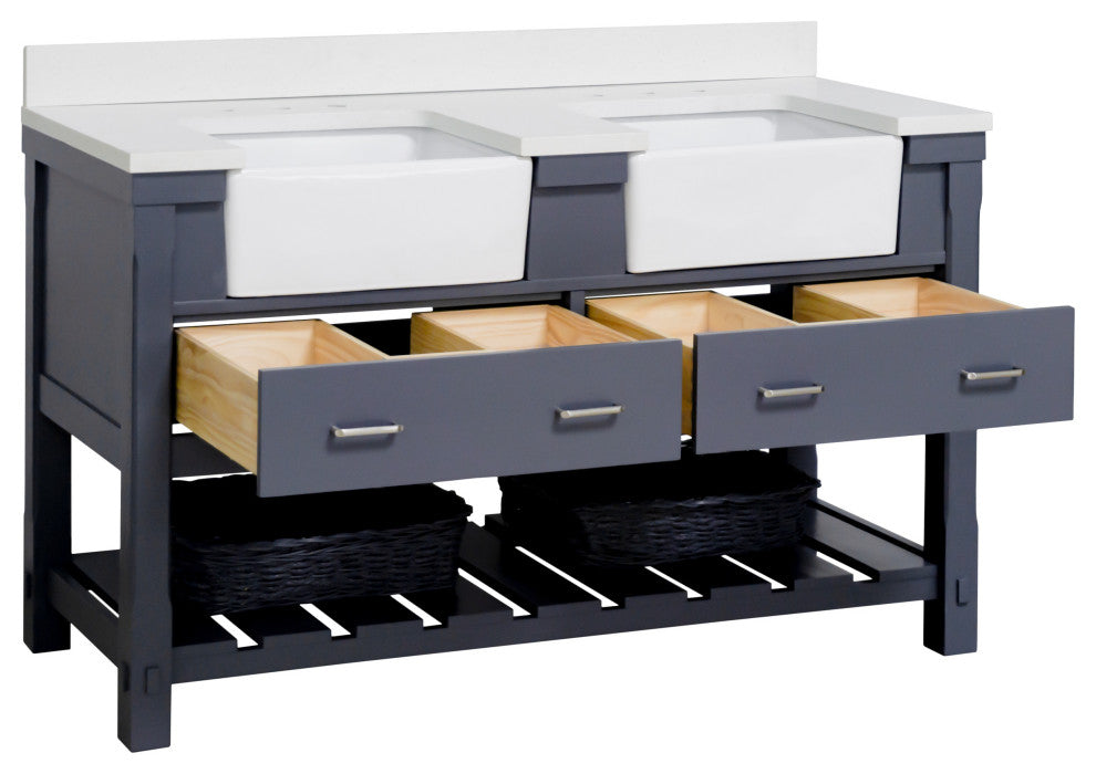 Charlotte 60" Bathroom Vanity, Marine Gray, Quartz, Double