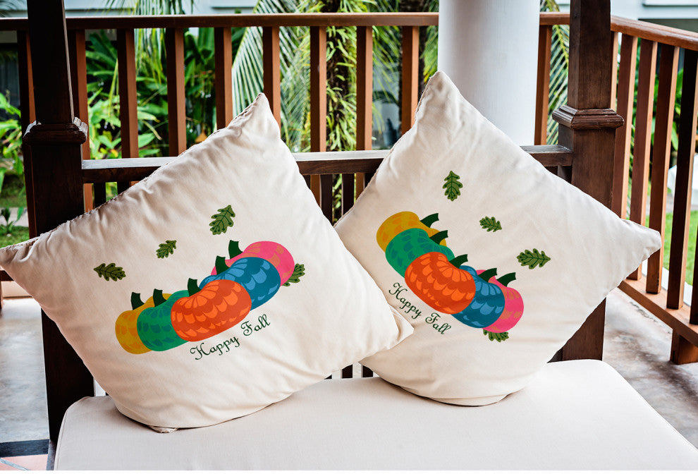 Happy Fall Pumpkins Indoor/Outdoor Throw Pillow, Harvest Orange, 20"x20"