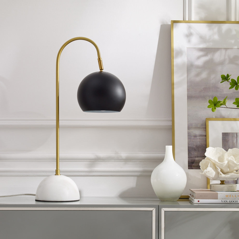Inspired Home Harlynn Table Lamp, Marble Stone Base, Black