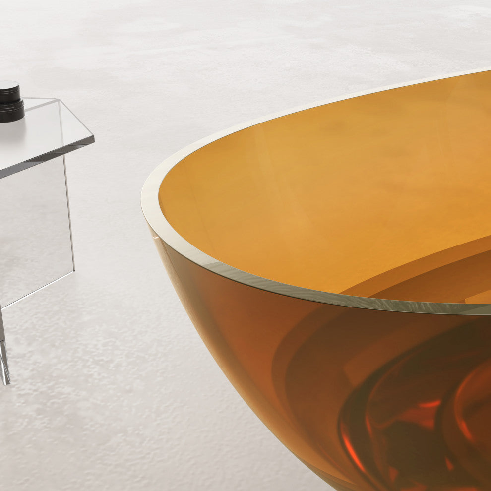 Vanity Art Freestanding Soaking Stone Resin Bathtub, Pure Resin Coffee, Large