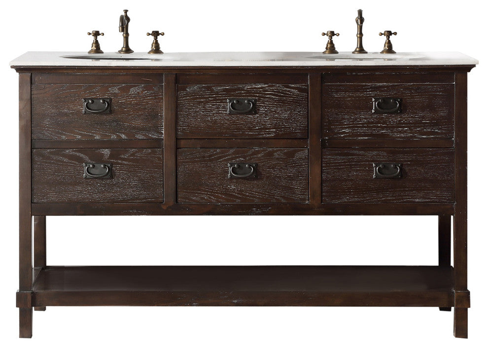 60" Wood Sink Vanity With Marble Top-No Faucet