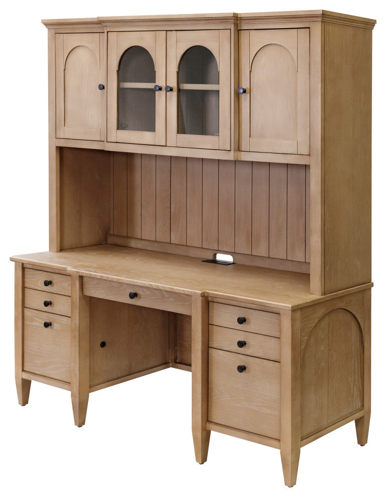 Modern Wood Credenza and Hutch, Wood Office Desk, Light Brown