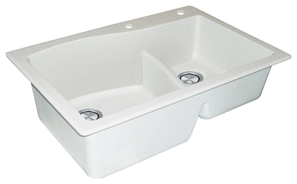Aversa SilQ Granite 33-in. Drop-in Kitchen Sink with 2 BE Faucet Holes in White