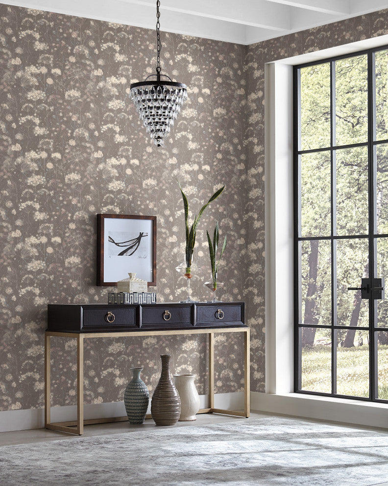 Dark Gray Botanical Fantasy Wallpaper