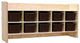 10 Section Wood Cubbies Storage, Brown Bins, Wall Hanging Organizers