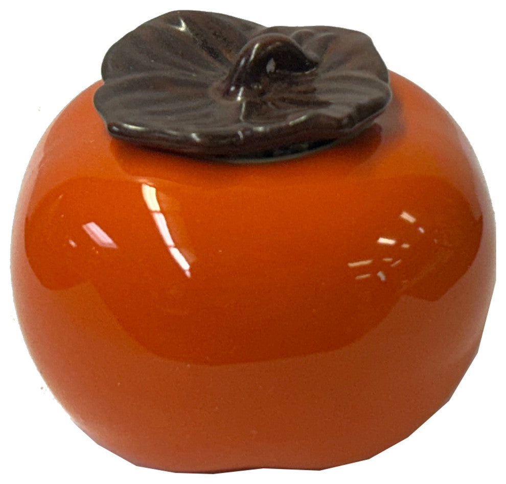 Chinese Orange Ceramic Small Persimmon Shape Display Lid Container ws3580B