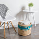 Burlap Bin Border Teal Round Medium 12"x15"x15"