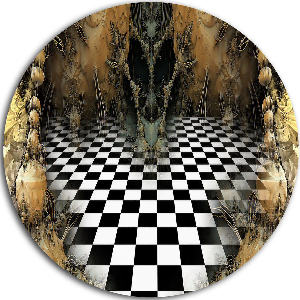 Geometric Composition Wide View, Abstract Art Disc Metal Artwork, 11"