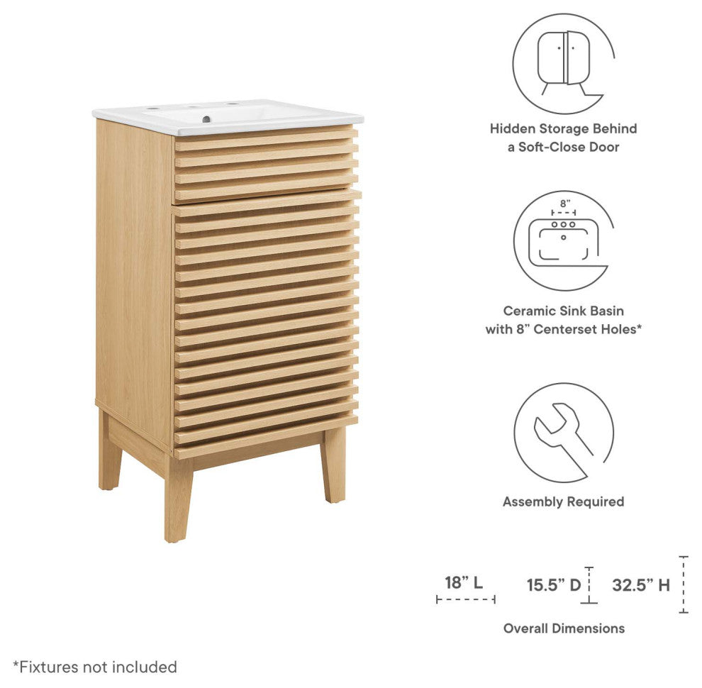Render 18" Bathroom Vanity Cabinet, Oak White