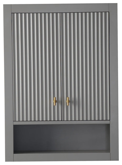 Vanity Art 24" Wall Mounted Bathroom Storage Cabinet, Linear Cashmere Gray, Golden Brushed Handle