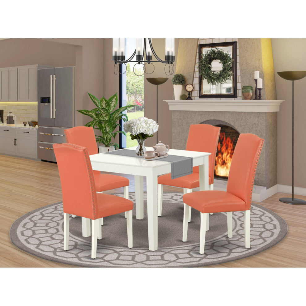 5-Piece Square 36" Table and 4-Parson Chair Color Pink Flamingo