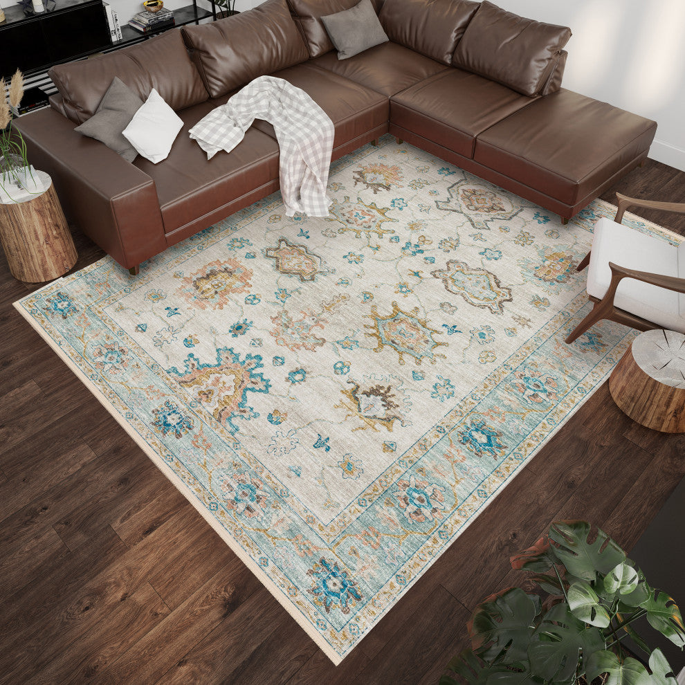 Indoor/Outdoor Marbella MB6 Ivory Machine Washable 9' x 12' Rug