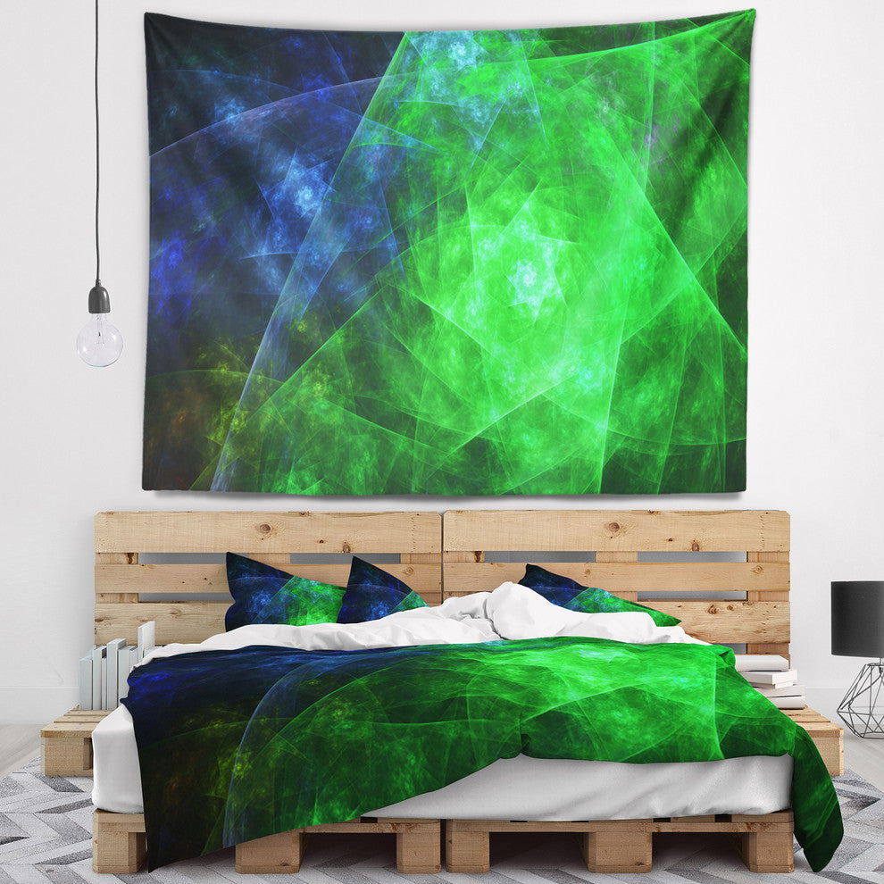 Green Rotating Polyhedron Abstract Wall Tapestry, 92"x78"