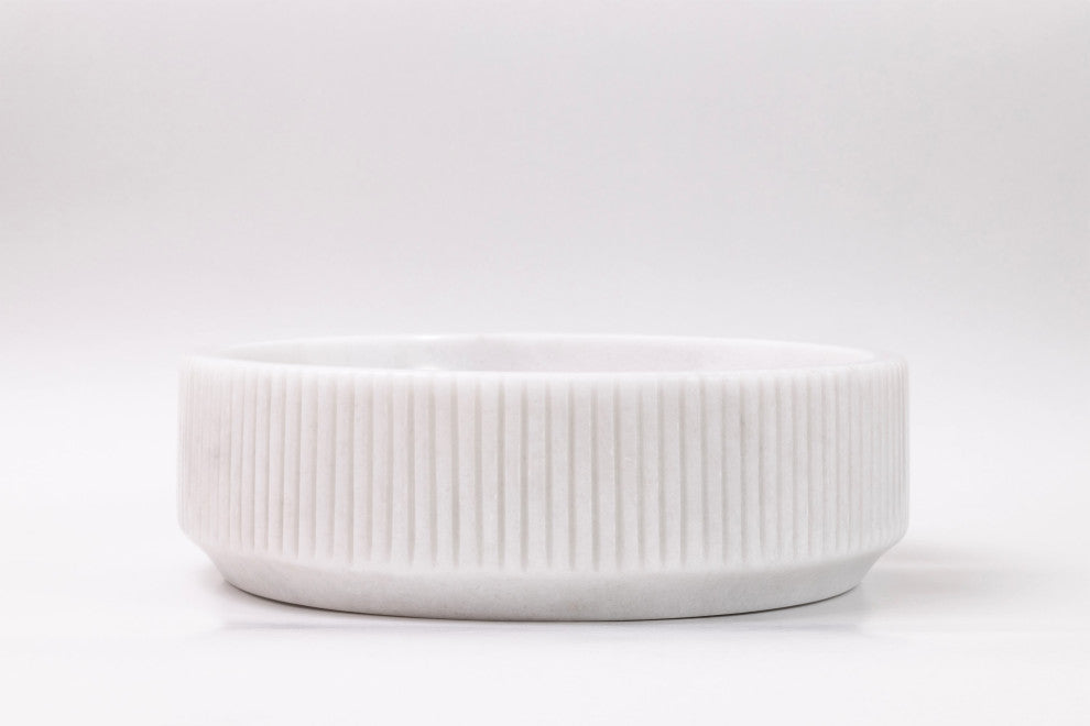 Natural Stone Vessel Bathroom Sink, Burj Blanc Marble