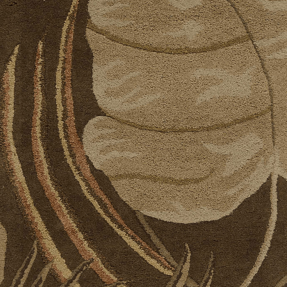 8' Mocha Brown Hand Tufted Tropical Leaves Indoor Runner Rug
