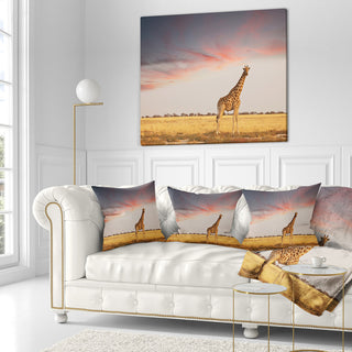 Single Giraffe in Savannah African Throw Pillow, 18"x18"