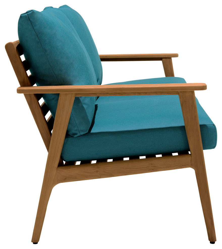 Eve Outdoor Teak Wood Sofa with Teal Olefin