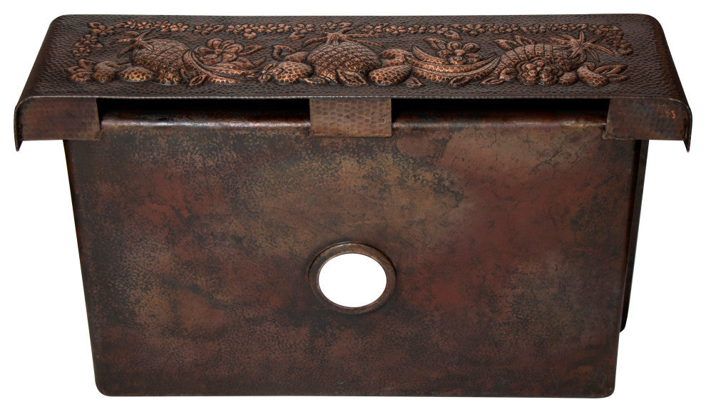 33" Farmhouse One Bowl Fruits Apron Hammered Copper Kitchen Sink, 16 Gauge