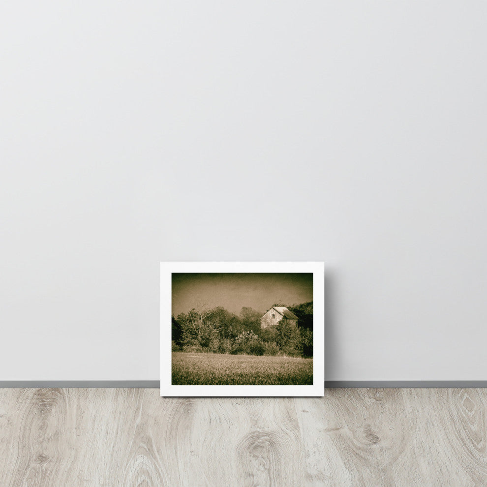 Abandoned Barn In The Trees Vintage Framed Photo Paper Wall Art Prints, White, 8" X 10"