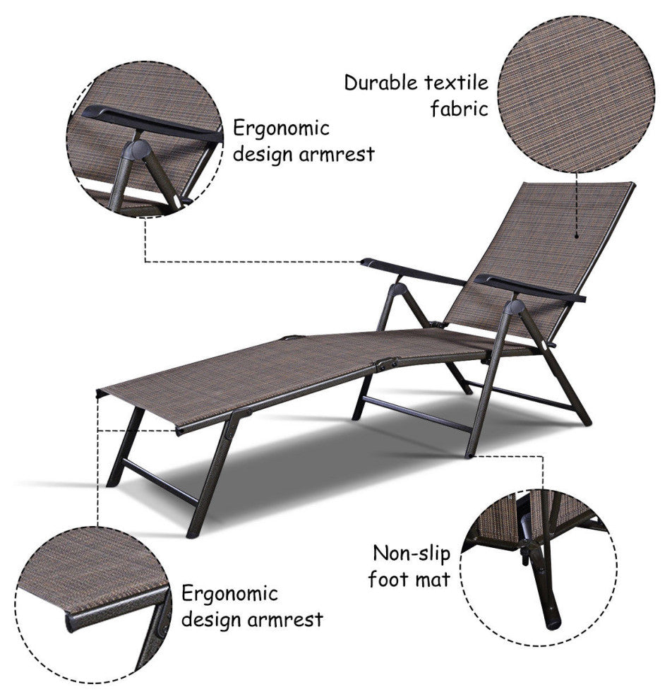 Costway Pool Chaise Lounge Chair Recliner Outdoor Patio Furniture Adjustable