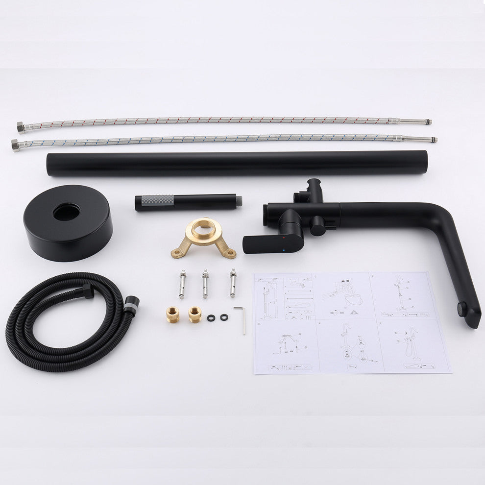 Floor Mounted Freestanding Tub Faucet With Handshower & Dual Handles