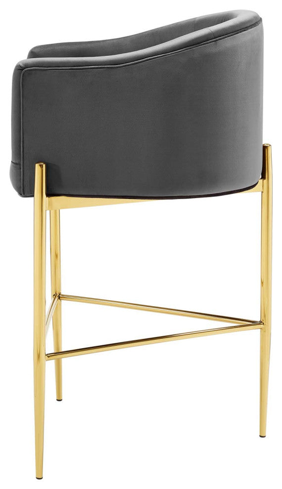 Tufted Bar Stool Chair Barstool, Set of 2, Velvet, Dark Gray, Pub Cafe Bistro