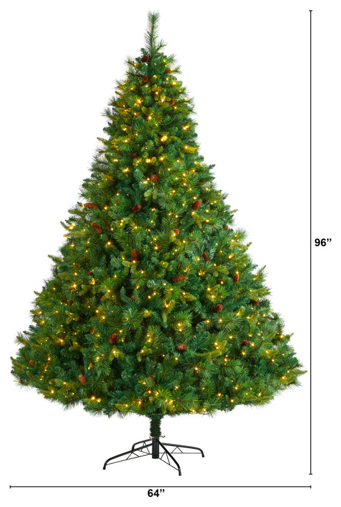 8' West Virginia Full Bodied Mixed Pine Faux Xmas Tree W/700 Lights & Pinecones