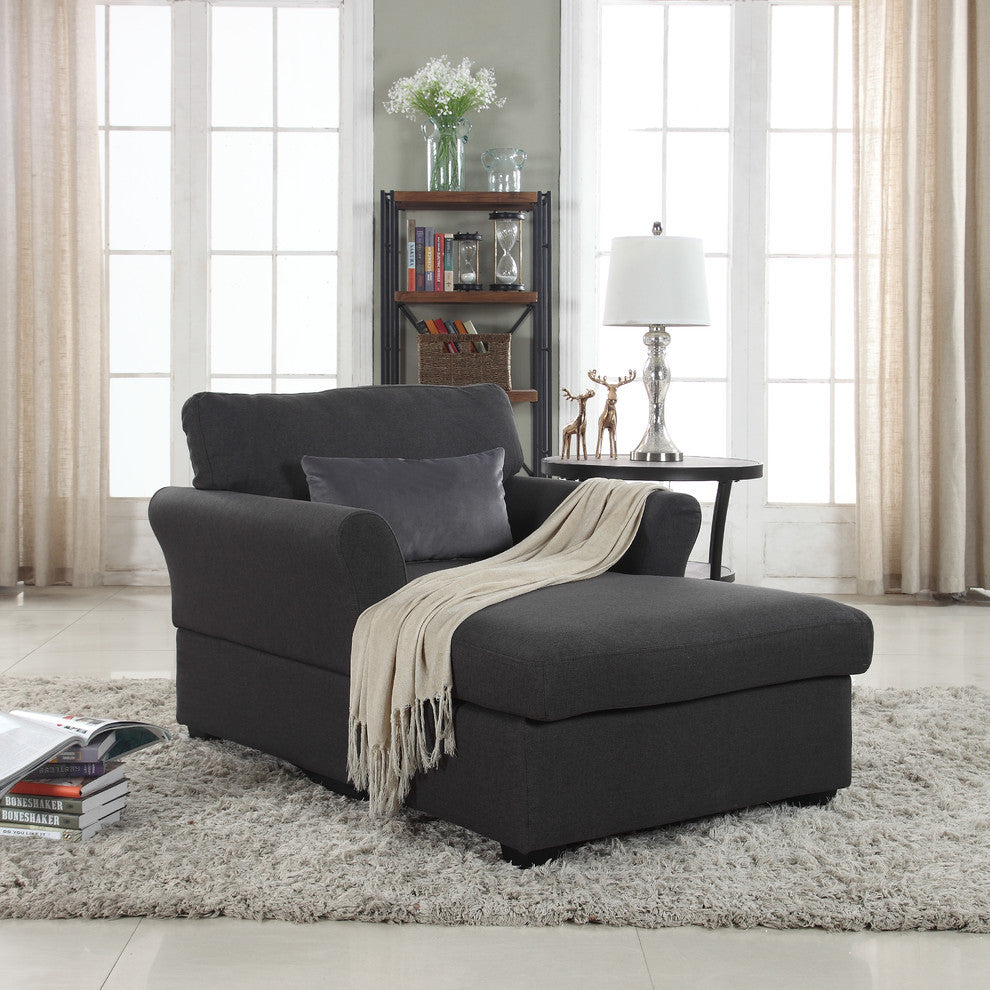 Large Classic Linen Fabric Living Room Chaise Lounge, Dark Gray