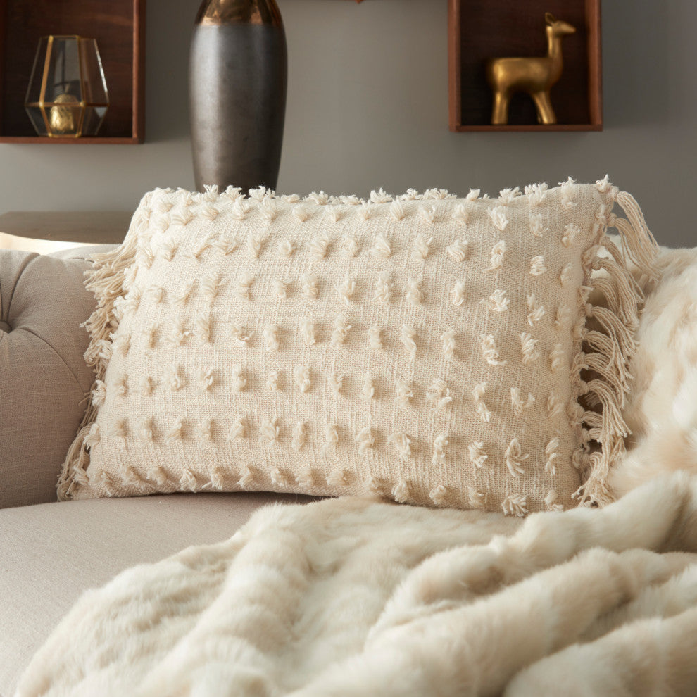 Nourison Home 14"x20" Mina Victory Cut Fray Texture Cream Throw Pillows