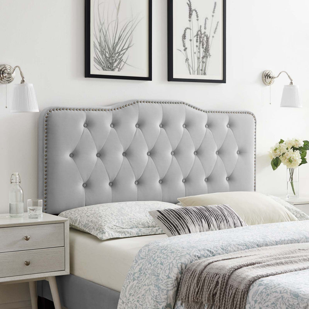 Sophia Tufted Performance Velvet Twin Headboard Light Gray